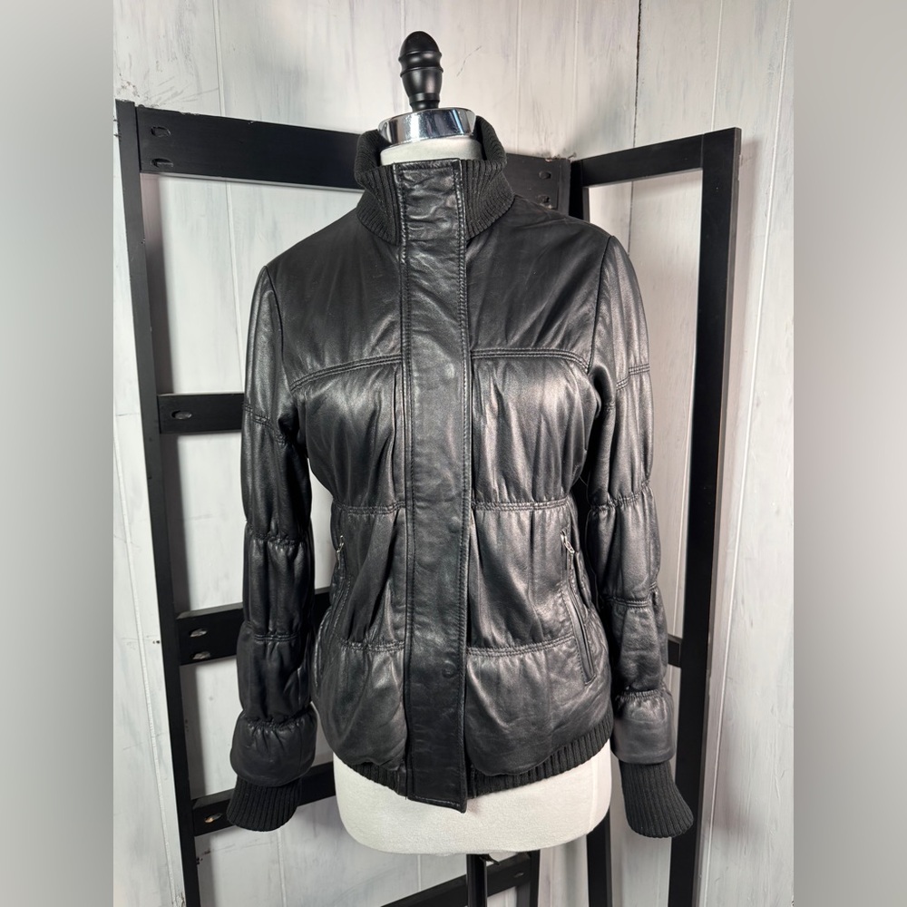 Tristan Women's UNIQUE Black Leather Jacket, Size XS-S, Mint